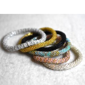 6 Stackable Multi Color Crystal Glass Beaded 5 Inch Like New Bracelets